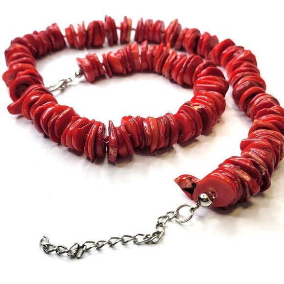 Womens Red Coral Necklace  Disc Beaded Necklace - Picture 4 of 16